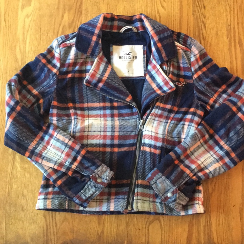 Hollister Cropped Plaid Wool Biker Jacket Large